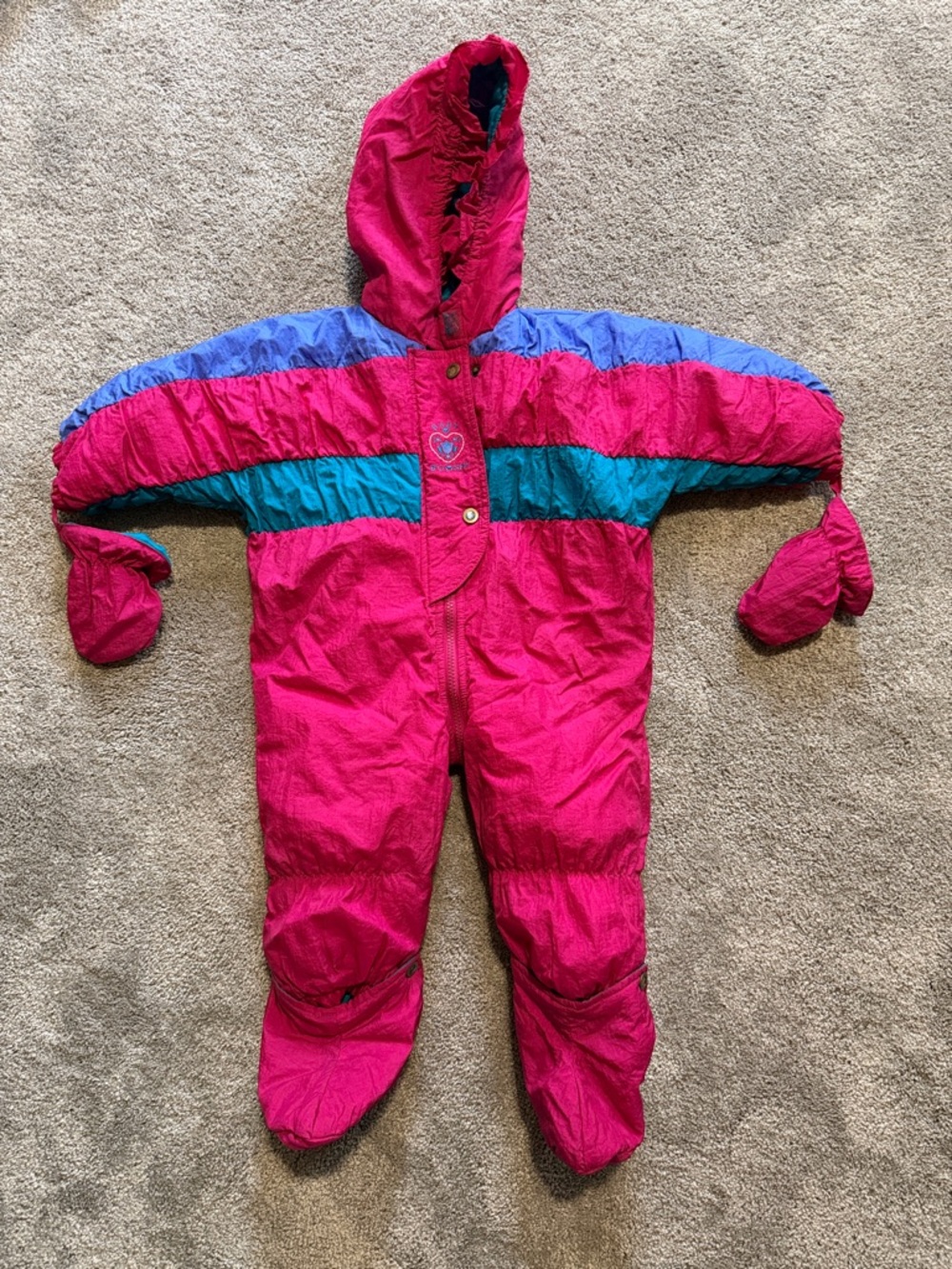 Oshkosh B’Gosh Vintage Hooded Infant Snow One-Piece with Teal & Purple Accents